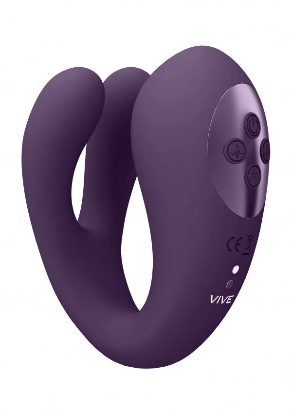 VIVE Triple Action Vibrator Dual Prongs with Clitoral Pulse Wave Yoko Purple Shots Toys Vibrators