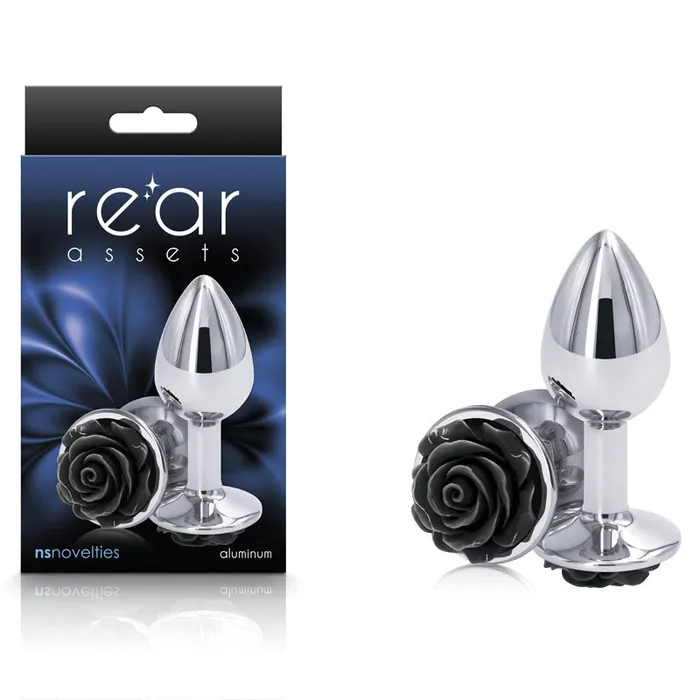 NS Novelties Anal Rear Assets Rose Small 76 cm Metal Butt Plug with Black Rose Base