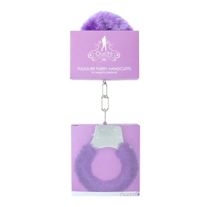 Shots America LLC Vibrators Ouch Pleasure Furry Handcuffs With QuickRelease Purple