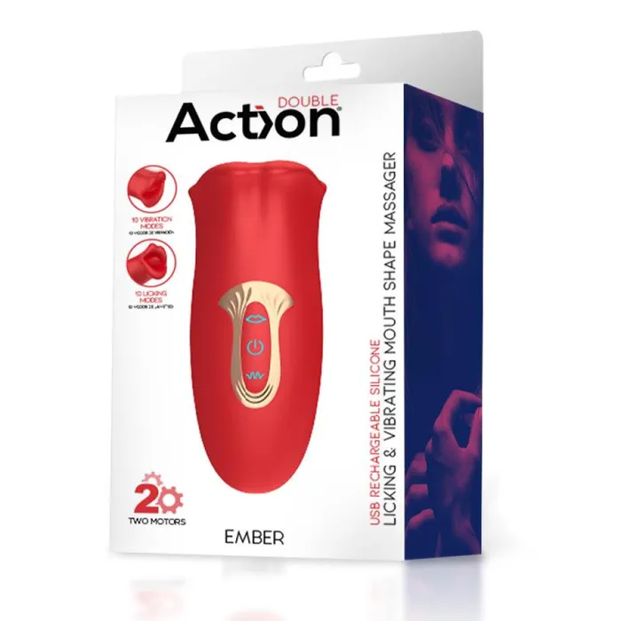 Action Female Sex Toys Rechargeable Clitoris Stimulator Moving Mouth with Vibrating Tongue Ember Red