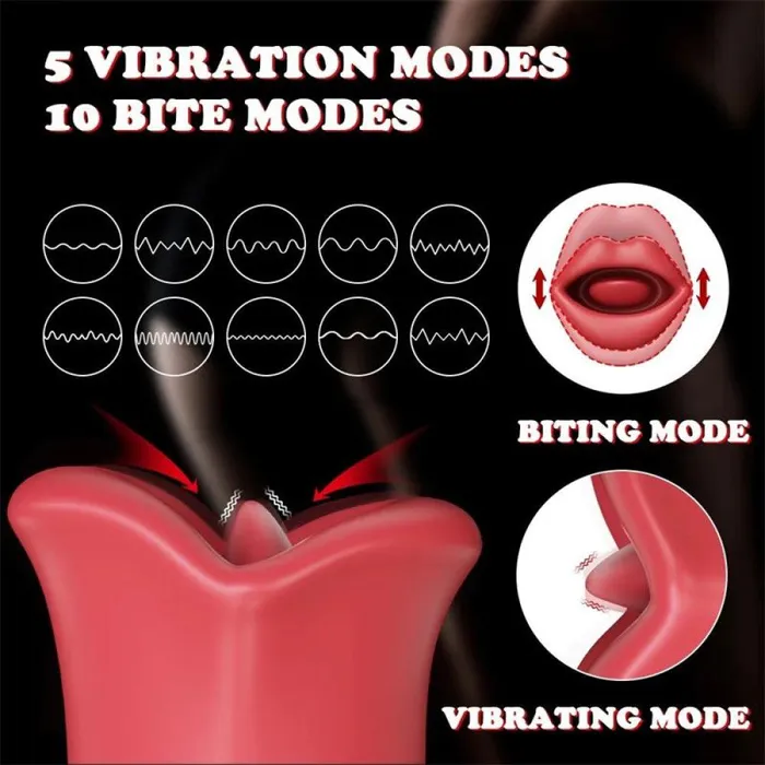 Action Female Sex Toys Rechargeable Clitoris Stimulator Moving Mouth with Vibrating Tongue Ember Red