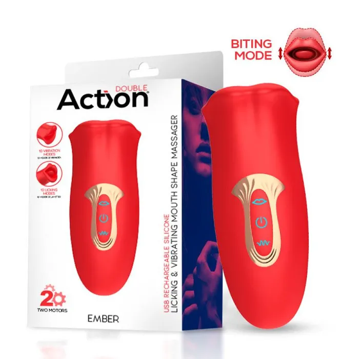 Action Female Sex Toys Rechargeable Clitoris Stimulator Moving Mouth with Vibrating Tongue Ember Red