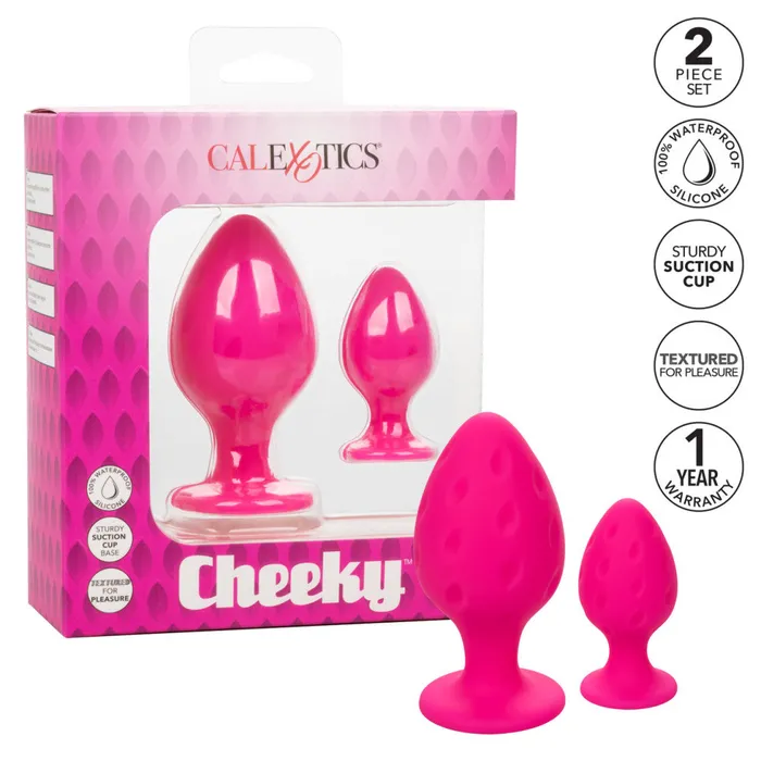 Anal California Exotic Novelties Cheeky Set of 2 Textured Silicone Butt Plugs Pink