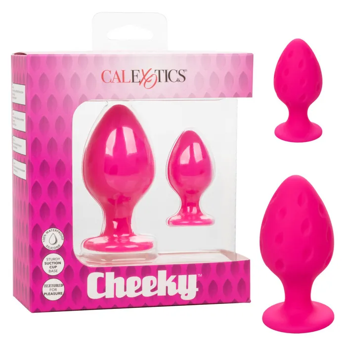 Anal California Exotic Novelties Cheeky Set of 2 Textured Silicone Butt Plugs Pink