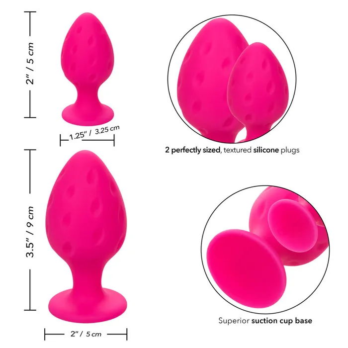 Anal California Exotic Novelties Cheeky Set of 2 Textured Silicone Butt Plugs Pink