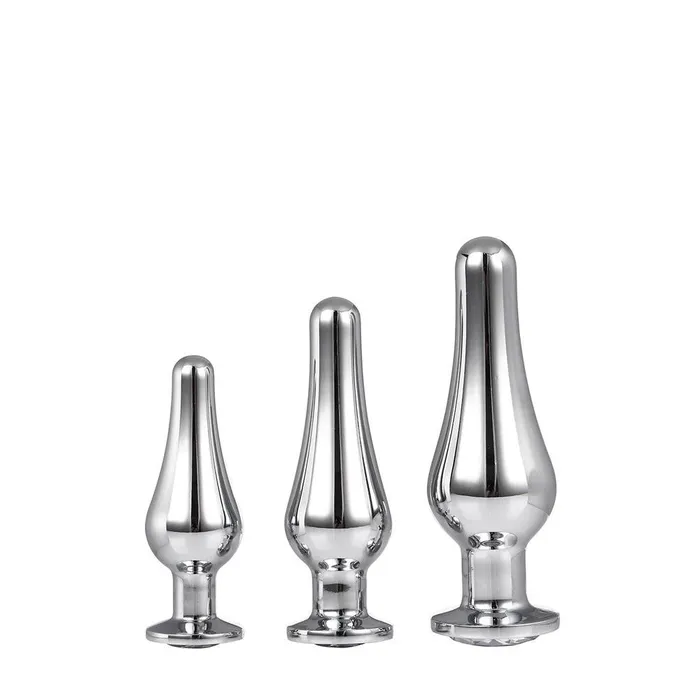 Anal Dream Toys Set of 3 pcs metal butt plug with clear crystal Gleaming Love