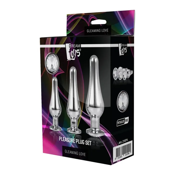 Anal Dream Toys Set of 3 pcs metal butt plug with clear crystal Gleaming Love