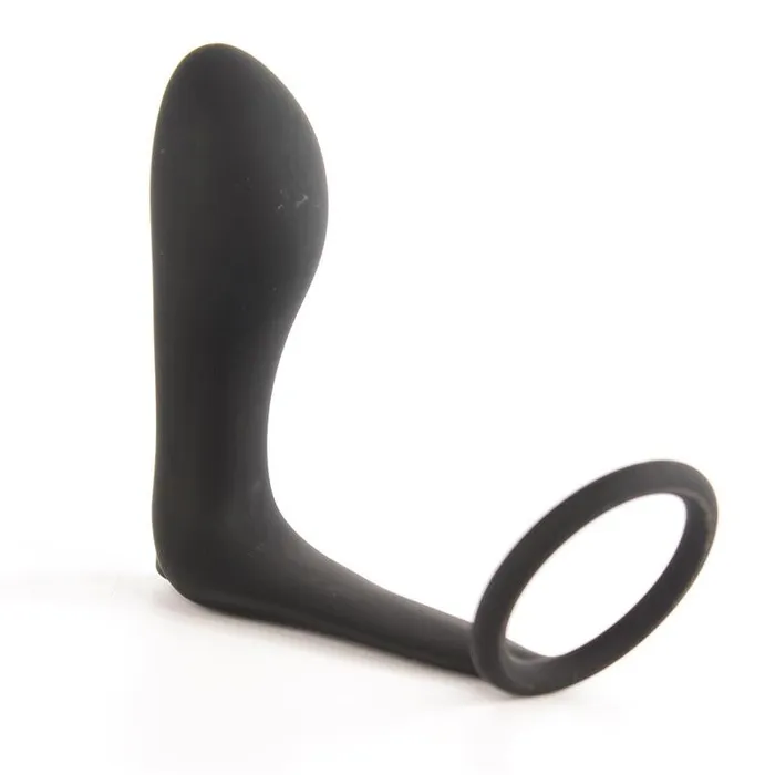 Ansel Vibrating Silicone Anal Stimulator with Ring Black White Male Sex Toys