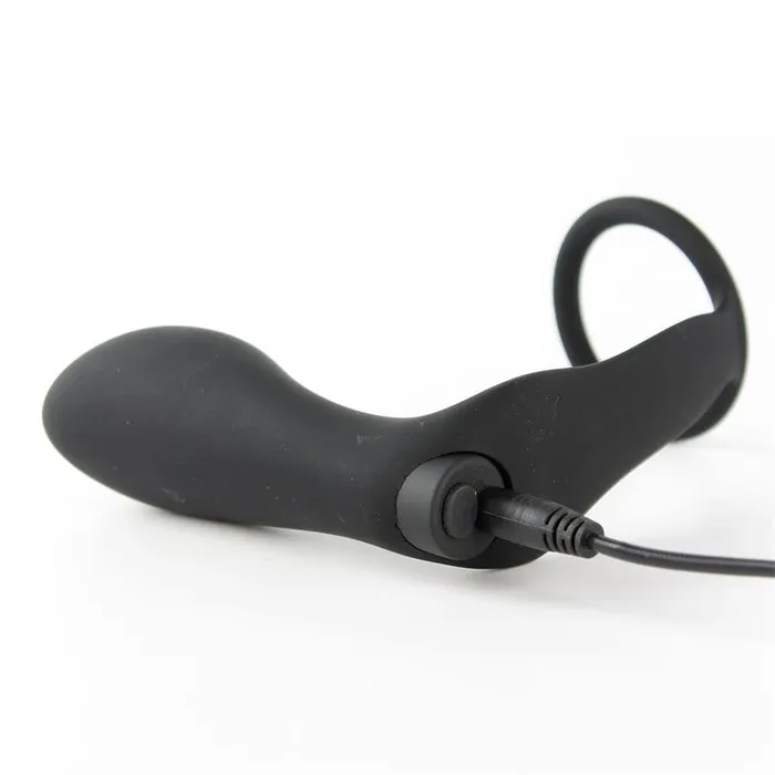 Ansel Vibrating Silicone Anal Stimulator with Ring Black White Male Sex Toys