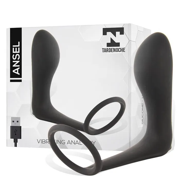 Ansel Vibrating Silicone Anal Stimulator with Ring Black White Male Sex Toys