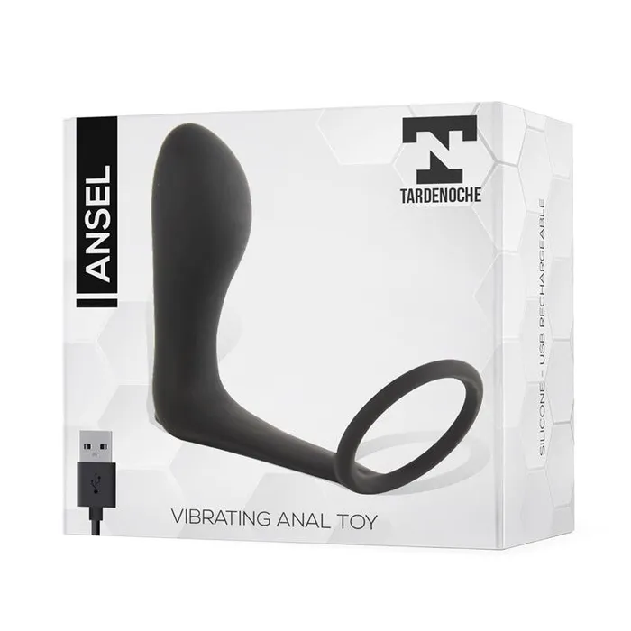 Ansel Vibrating Silicone Anal Stimulator with Ring Black White Male Sex Toys