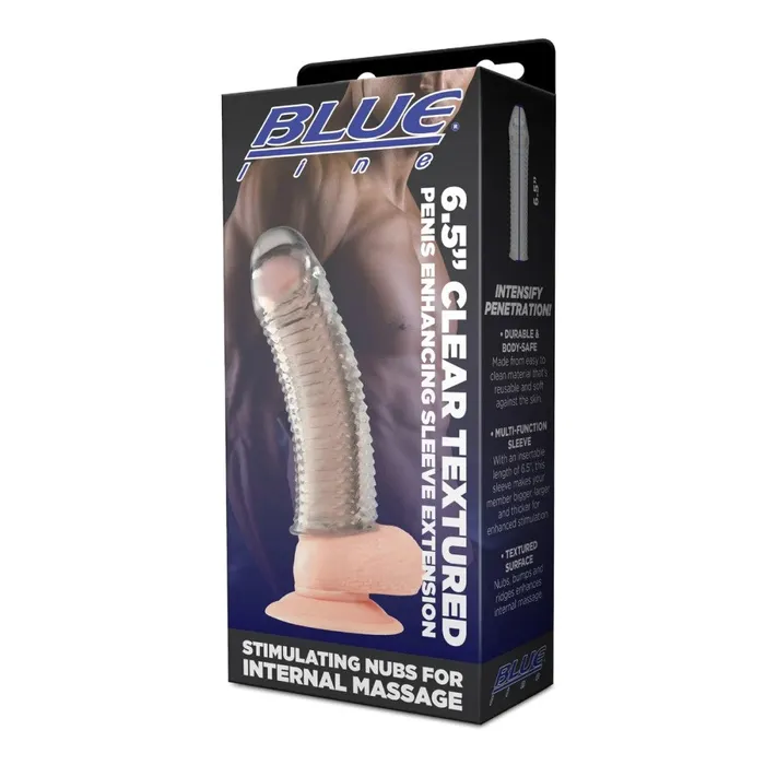 Blue Line 65 Clear Textured Penis Enhancing Sleeve Extension Blue Line Male Sex Toys