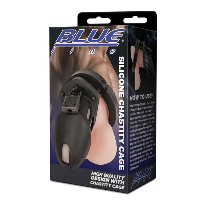 Blue Line Silicone Chastity Cage Black Blue Line Anal