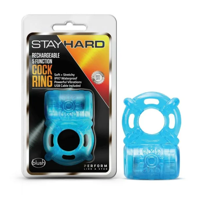 Blush Male Sex Toys Stay Hard Rechargeable Vibrating Cock Ring Blue