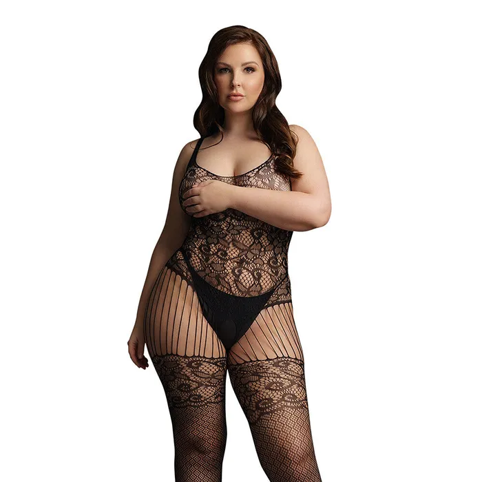 Bodystockings Playsuits Shots Toys Le Desir Black Lace and Fishnet Bodystocking UK 14 to 20