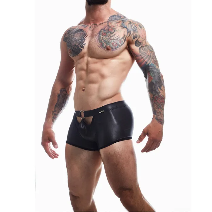 C4M Peekaboo Black Leatherette Mini Pants Small Cut 4 Men Mens Underwear