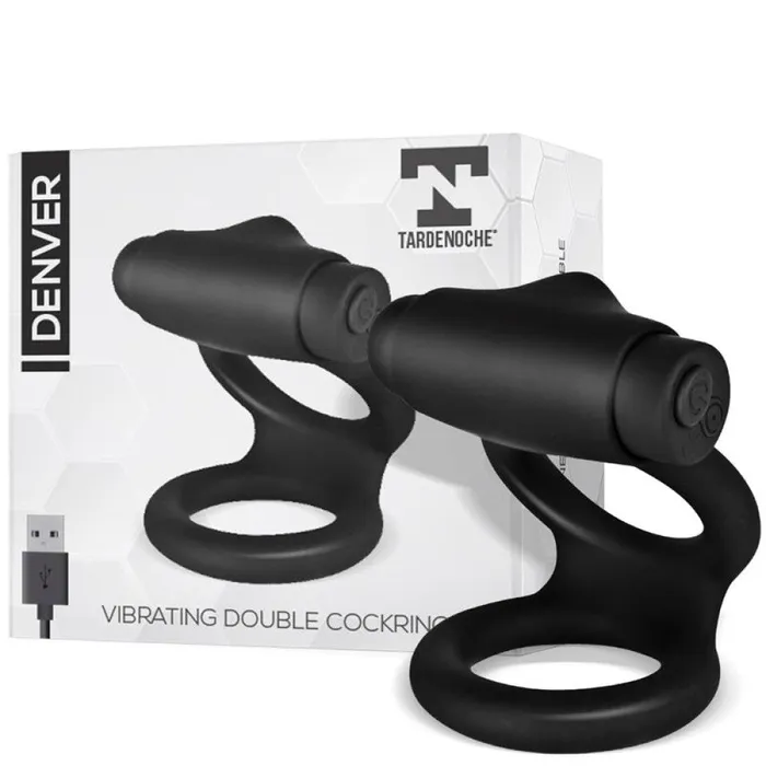 Couples Black White Denver Silicone Double Vibrating Cock Ring