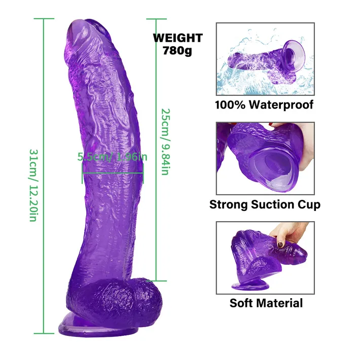 Dildos 12 inch crooked mouth purple jelly dildo 