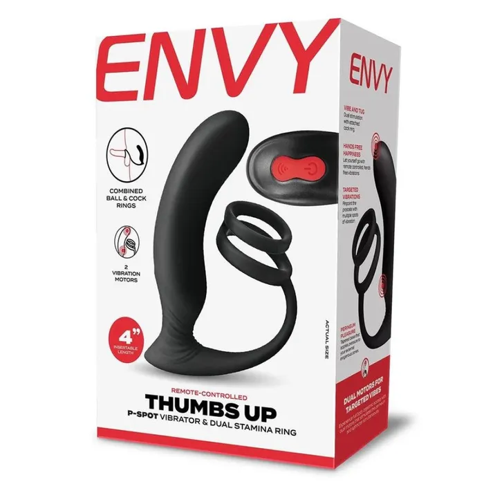 Envy Thumbs Up Remote Control PSpot Vibrator Dual Cock Ring Envy Female Sex Toys