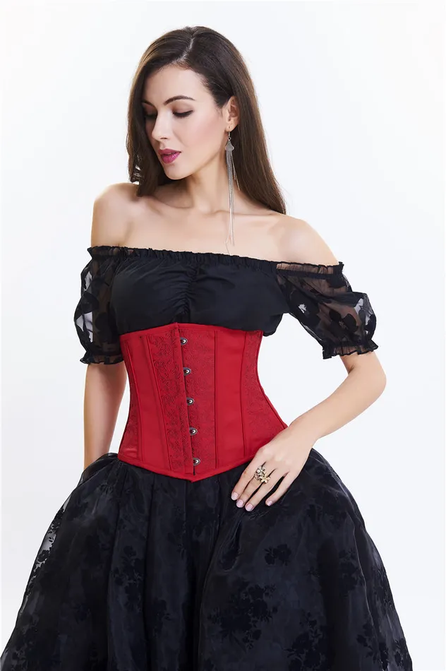 Extasy Red Embroidered Under Bust Corset Vibrators