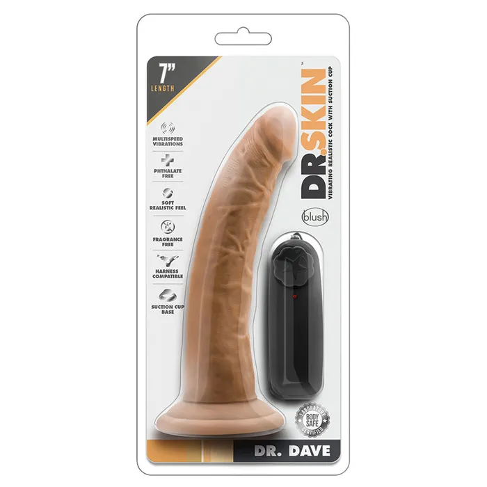 Female Sex Toys BLUSH Dr Skin Dr Dave Vibrating Cock With Suction CupMocha 7 BLUSH