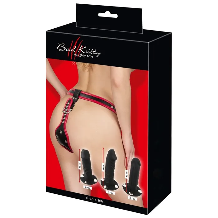 Female Sex Toys Strapon belt with three realistic dildos Bad Kitty Dildo Briefs size SM Bad Kitty