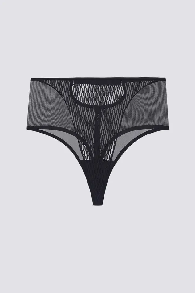 Le Pop Lingerie Anal Opaak Tech Compose Lorraine Highwaist Thong Pitch Black