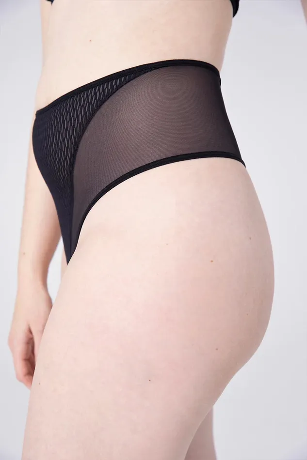 Le Pop Lingerie Anal Opaak Tech Compose Lorraine Highwaist Thong Pitch Black