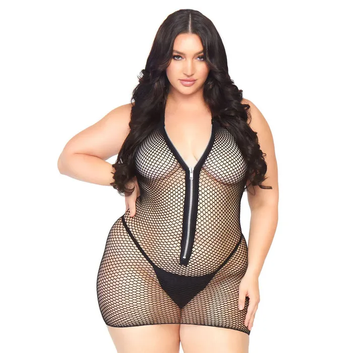 Plus Size Leg Avenue Fishnet Zip Up Dress Plus Size UK 18 to 22 Leg Avenue Lingerie