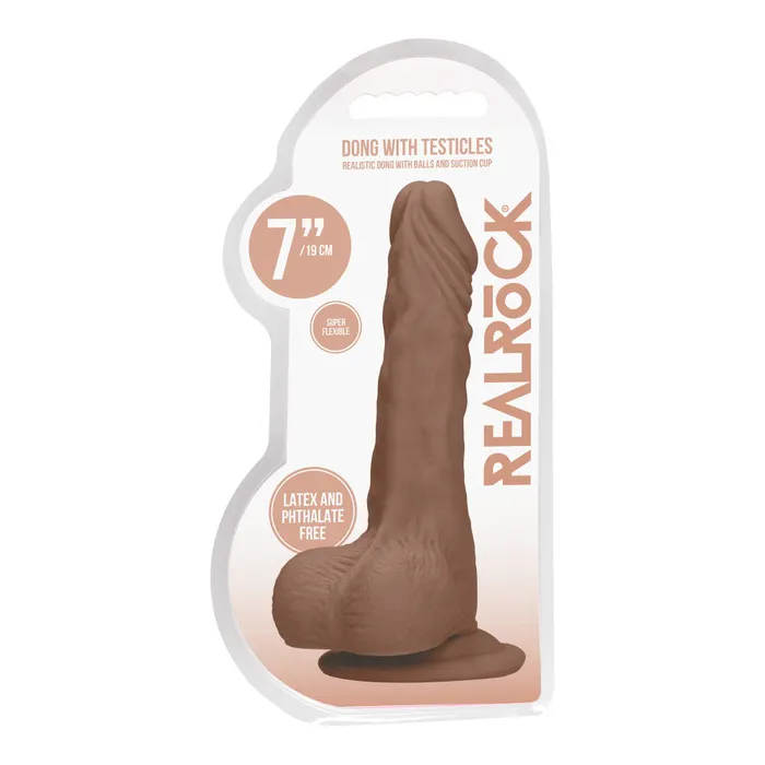 Real Rock 7 Mocha Realistic Cyber Skin Testicle Dildo Shots Toys Dildos