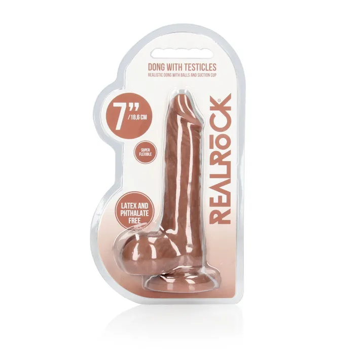 Real Rock 7 Mocha Realistic Cyber Skin Testicle Dildo Shots Toys Dildos