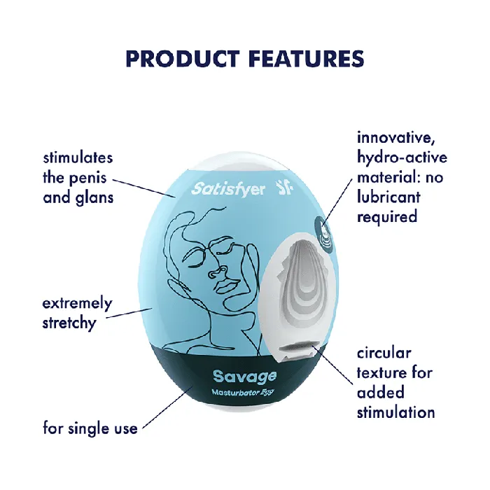 Satisfyer Male Sex Toys Masturbator Egg Single Savage Light Blue