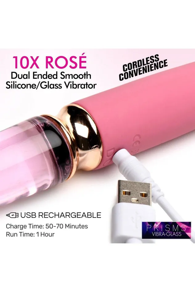 10X Ros Dual Ended Smooth Silicone and Glass Vibrator Sex On the Go Female Sex Toys