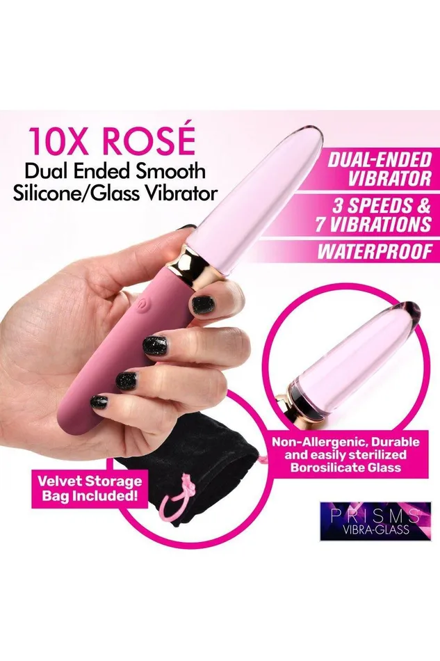 10X Ros Dual Ended Smooth Silicone and Glass Vibrator Sex On the Go Female Sex Toys