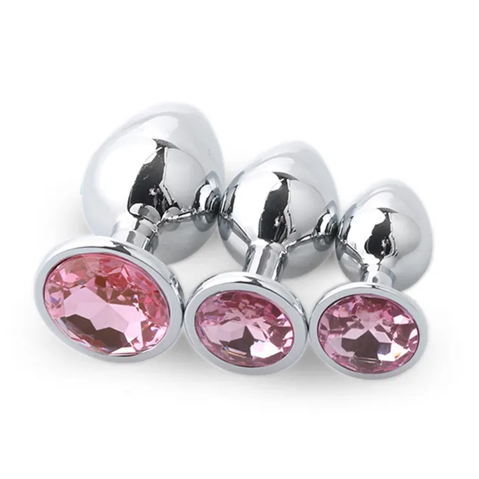 3pcs RoundShaped Jewelled Stainless Steel Anal Plug Kit Pink SexyPlay Anal