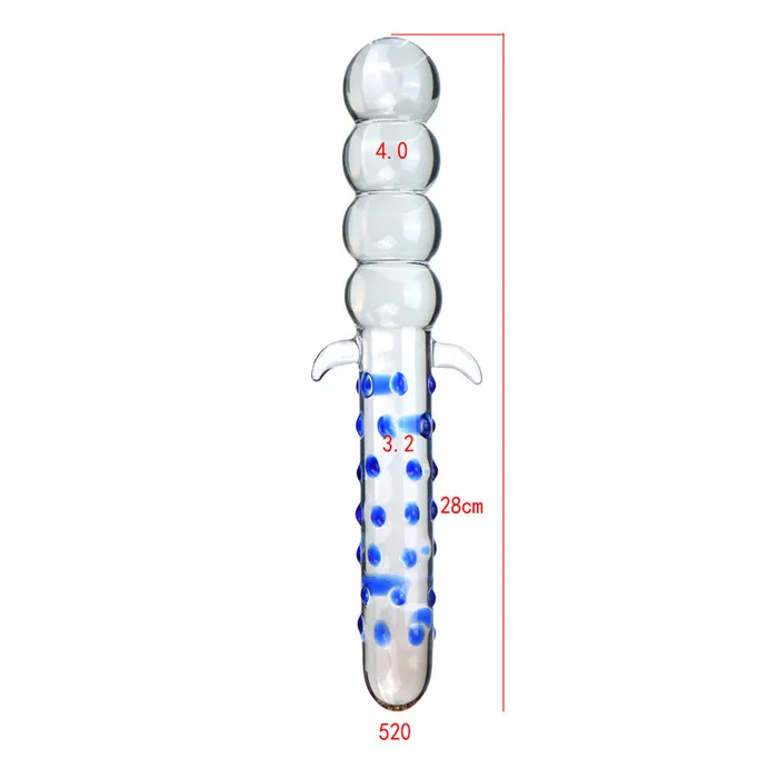 Anal 28cm Large Beaded Glass Dildo Anal Plug Thruster Elegant Blue Toy SexyPlay