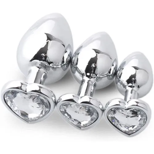 Anal Adults Boutique Nicosia SMALL Heart Base Metal butt plug CLEAR 7 cm