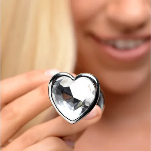 Anal Adults Boutique Nicosia SMALL Heart Base Metal butt plug CLEAR 7 cm