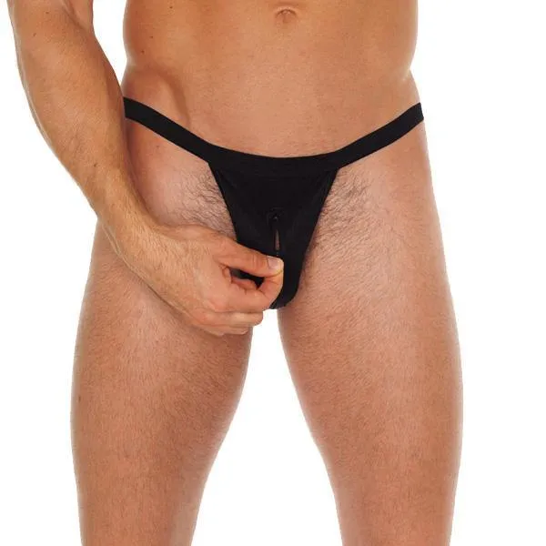 Anal Mens Black Pouch GString With Zipper Rimba