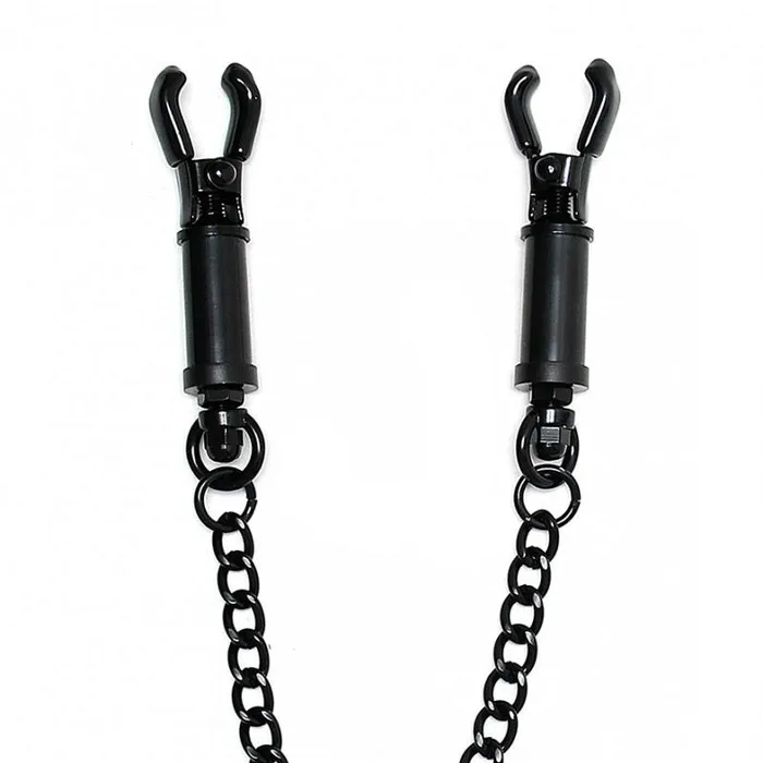 Black Metal Adjustable Nipple Clamps With Chain Rimba Female Sex Toys