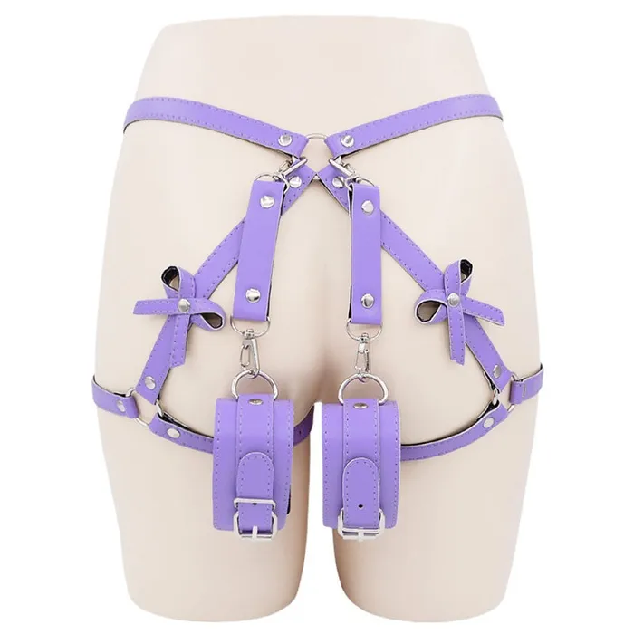 Couples SexyPlay BDSM Sexy Harness Belt Handcuffs Leg Restraints Bondage Kit Purple