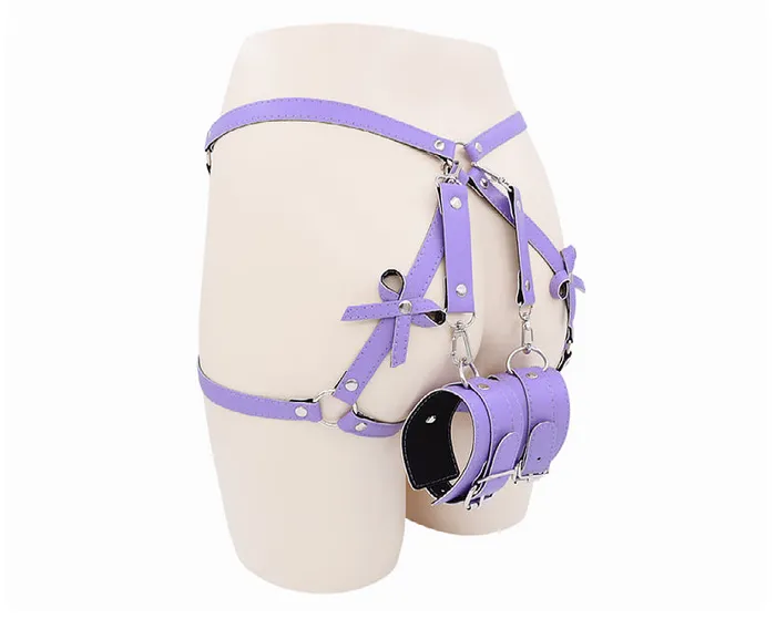 Couples SexyPlay BDSM Sexy Harness Belt Handcuffs Leg Restraints Bondage Kit Purple