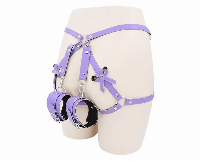 Couples SexyPlay BDSM Sexy Harness Belt Handcuffs Leg Restraints Bondage Kit Purple