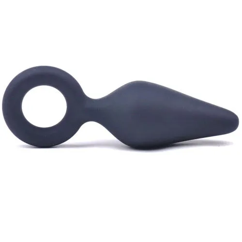 CyprusLoveShop Male Sex Toys LARGE black silicone Anal Plug with retrieval Ring 4 cm