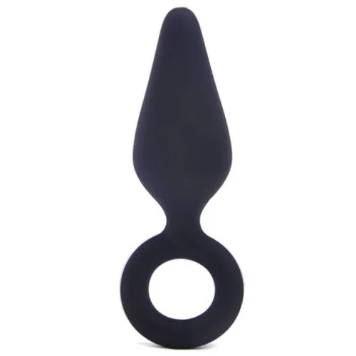 CyprusLoveShop Male Sex Toys LARGE black silicone Anal Plug with retrieval Ring 4 cm