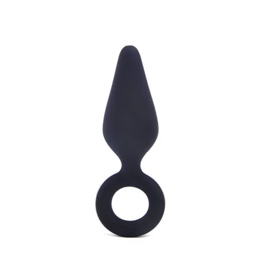 CyprusLoveShop Male Sex Toys Small Black Silicone Anal Plug with Retrieval Ring 28