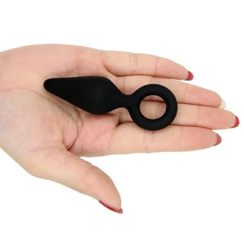 CyprusLoveShop Male Sex Toys Small Black Silicone Anal Plug with Retrieval Ring 28