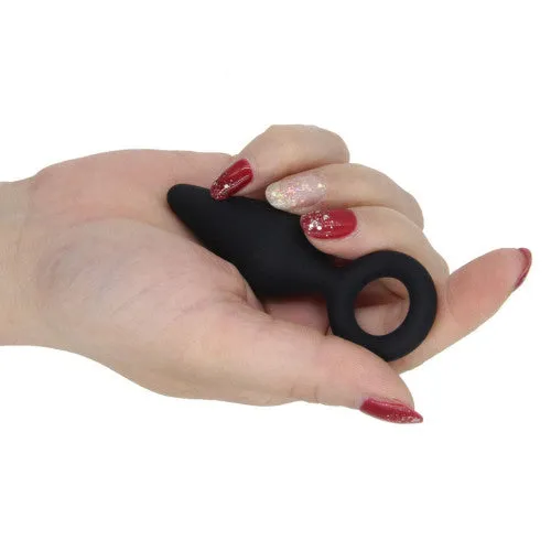 CyprusLoveShop Male Sex Toys Small Black Silicone Anal Plug with Retrieval Ring 28