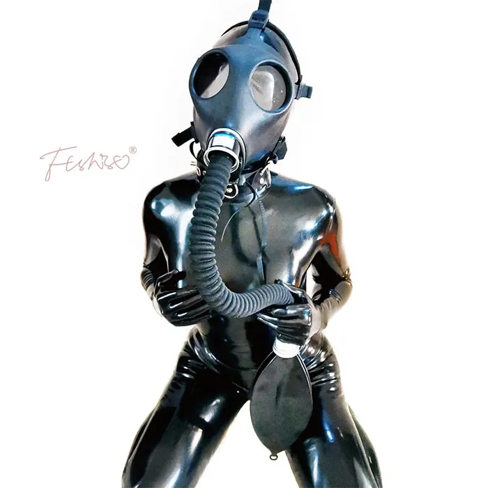 Kinkpod Dildos Ftshist HalfFace Silica Gel Gas Mask Fetish Latex Breathing Bag Rubber Tube Accessory SM Conquer Choking Headgear Cosplay Wear