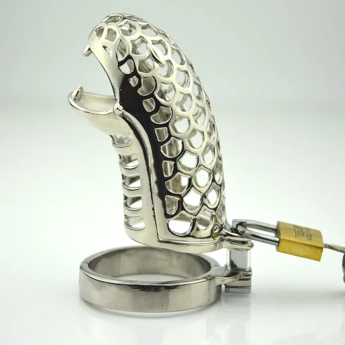 LHD Snake Design Metal Male Chastity Penis Cage 3 Ring Size LHD Male Sex Toys